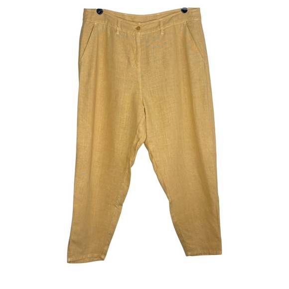 Poetry Mustard Yellow 100% Linen Pants Tapered Leg Size 14 - Picture 1 of 8